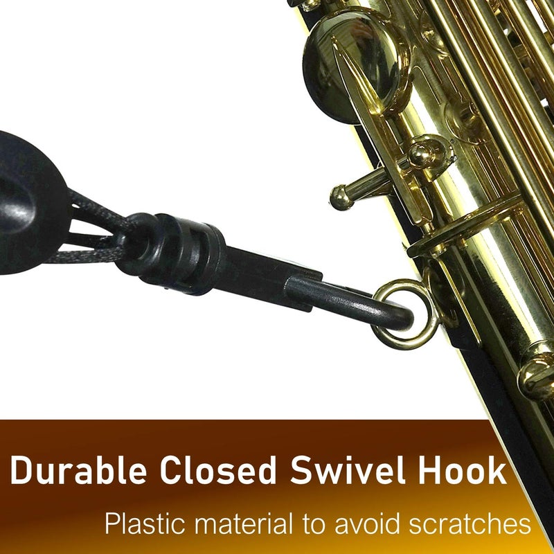 Libretto Junior/Small Neck Padded Sax Strap, Pure Black, Soft Genuine Leather, Adjustable, Less Stressed, Swivel Snap, Comfy, Exquisitely Designed for Soprano Sax & More! Great Gift for Saxophonists! - Image 5